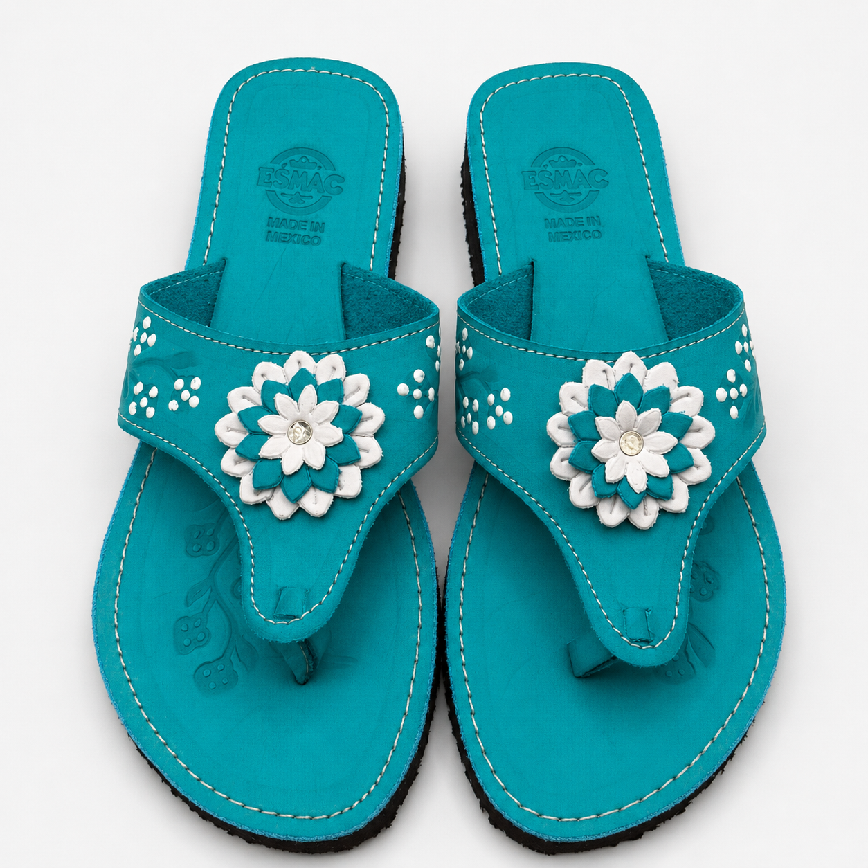 ESMAC Confort Acqua | Sandalia ligera turquesa con flor blanca