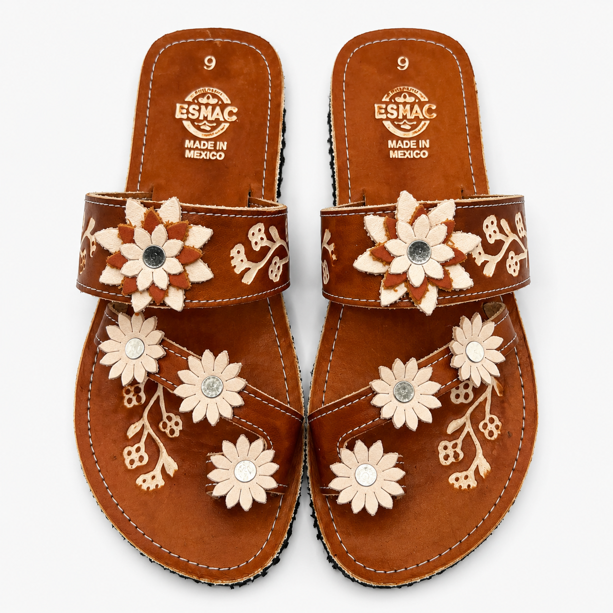 ESMAC Confort Duna | Sandalia ligera miel con flores crema