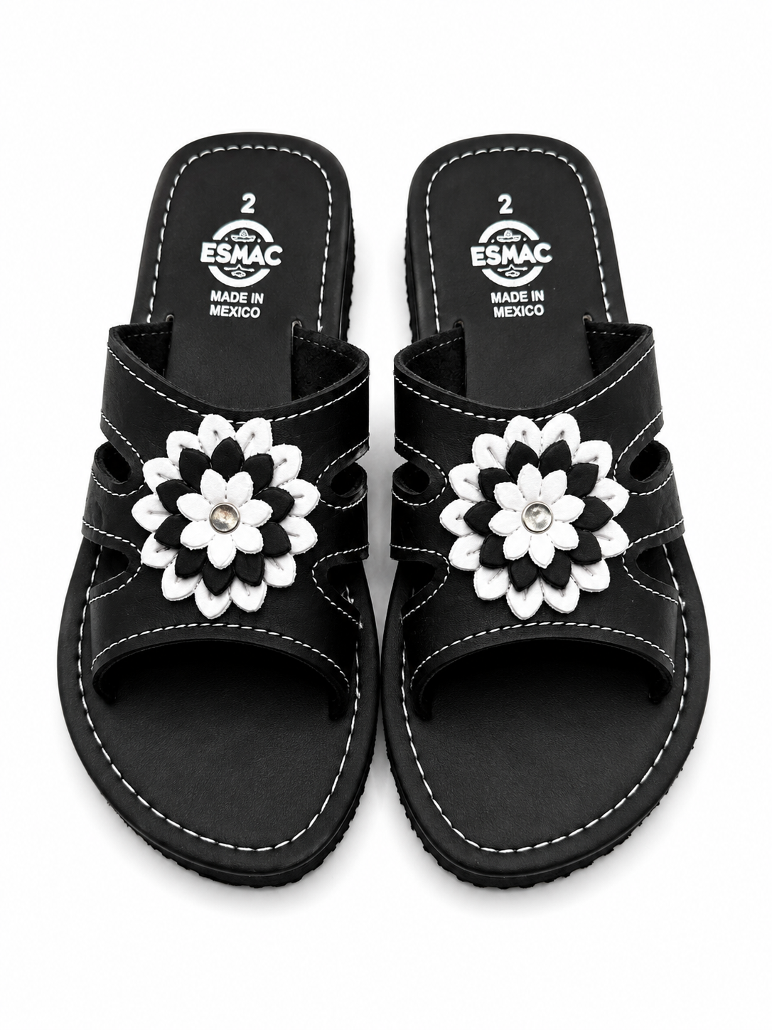 ESMAC Confort Noir | Sandalia ligera negra con flor blanca