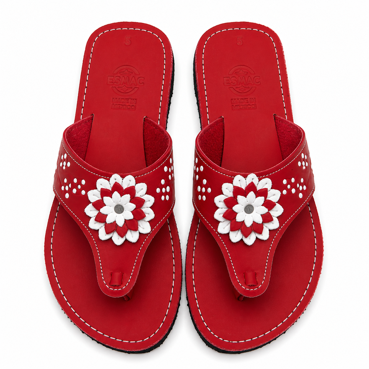 ESMAC Confort Rubí | Sandalia ligera roja con flor blanca