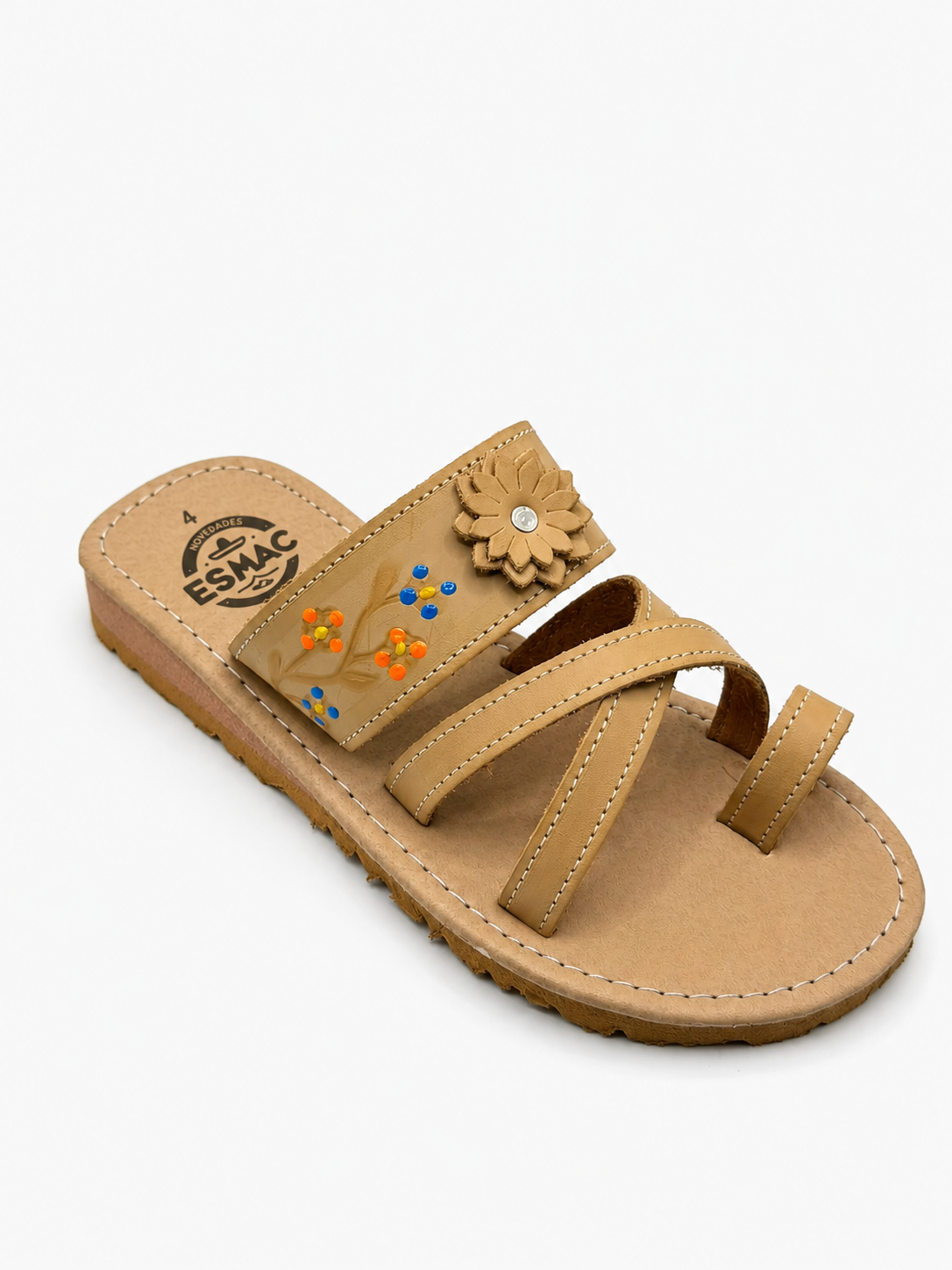 Sandalia Confort de Tiras Cruzadas con Flor - Tono Natural
