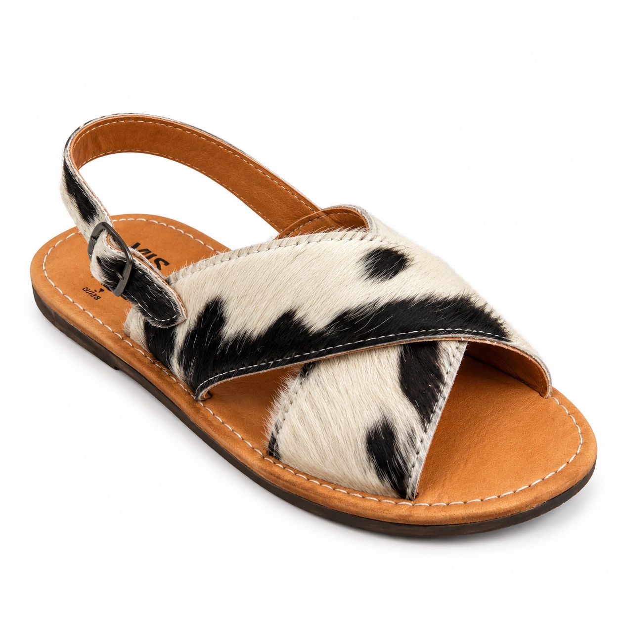Sandalia Pelo de Vaca Cruzada - Blanco y Negro Caballero