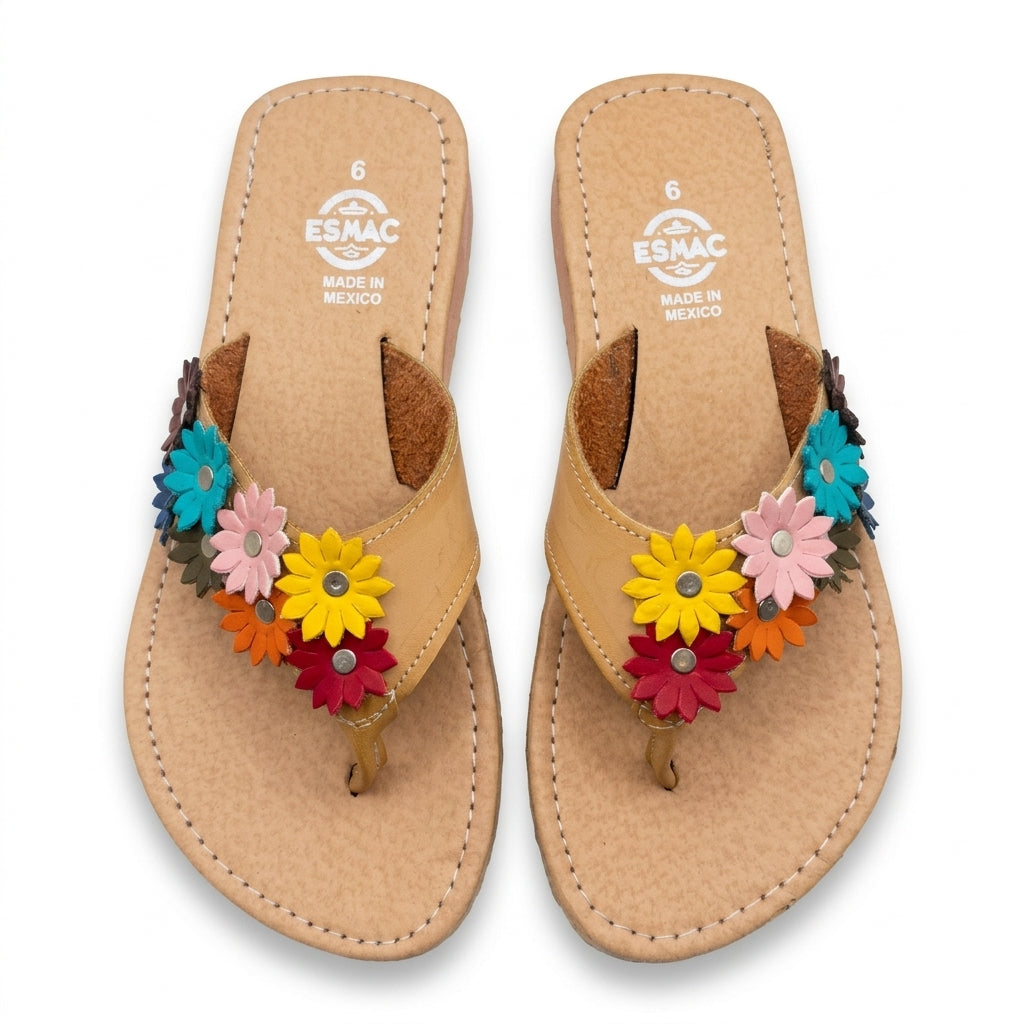 ESMAC Confort Riviera | Sandalia ligera beige con flores multicolor