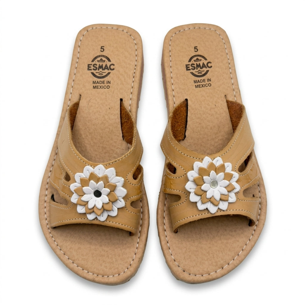 ESMAC Confort Siena | Sandalia ligera beige calada con flor